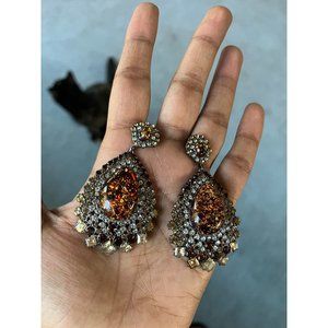 Brown crystal earrings big long brown rhinestone earrings  gold earrings